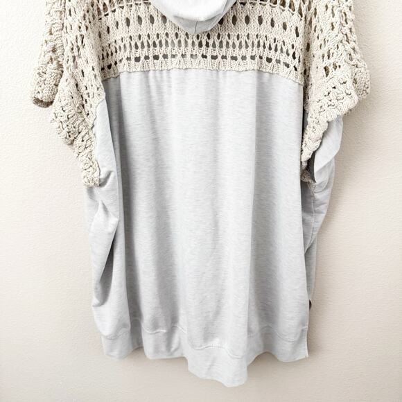 DAVI & DANI | Blue Gray Crochet Cream Slouchy Hoodie Oversized V-Neck | Large - Picture 10 of 10